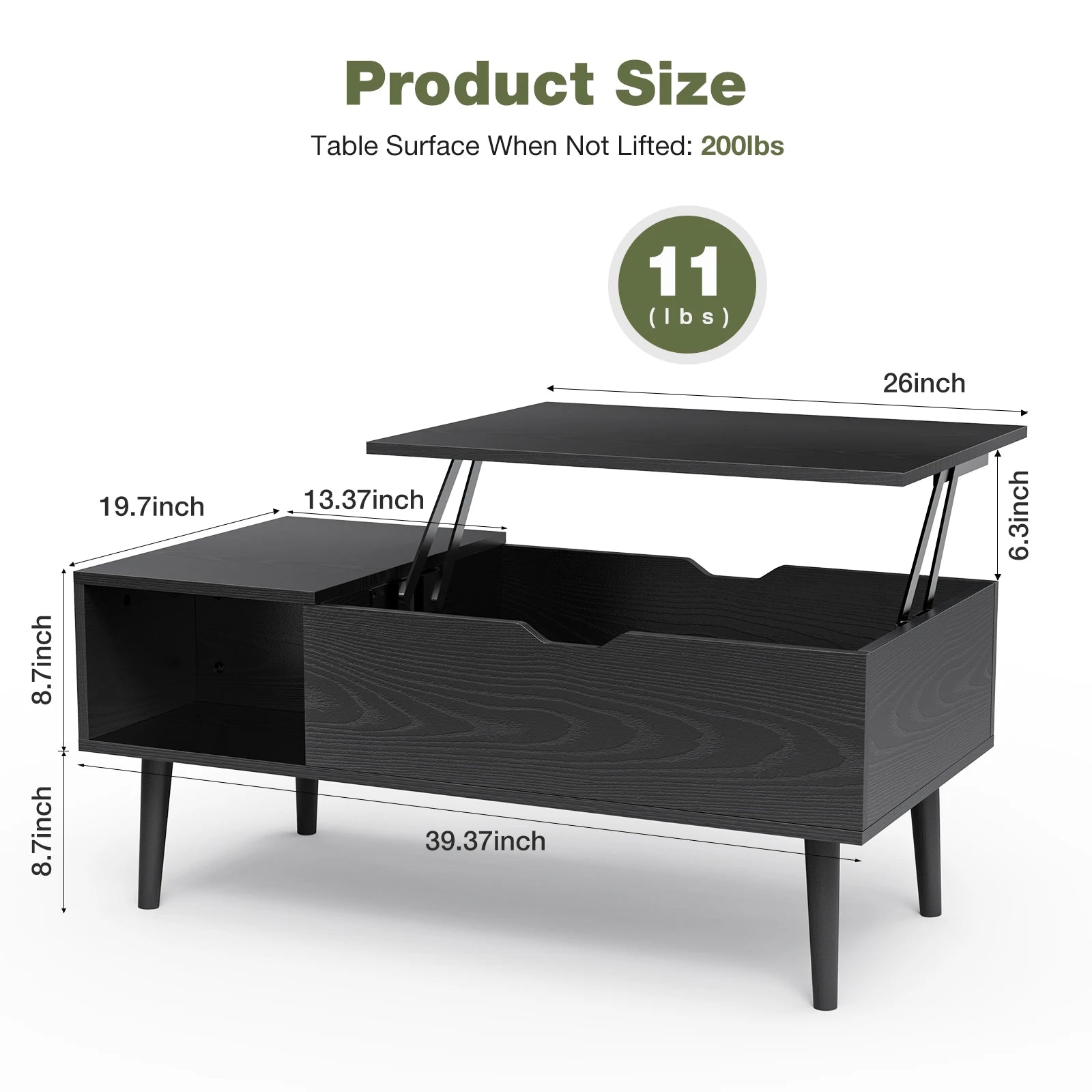 JHK Lift Top Coffee Table — Adjustable Height Desk & Storage Unit