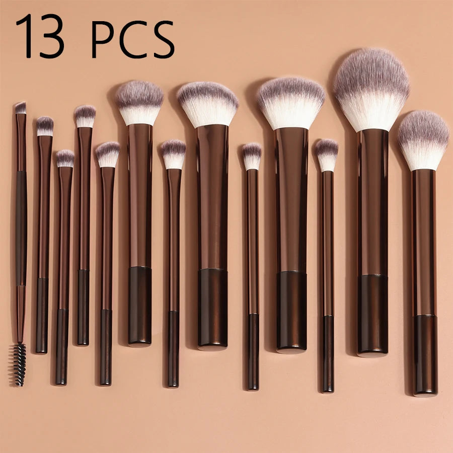 13-Piece Makeup Brush Set — Professional Dense Bristle Brushes with Metal Handles