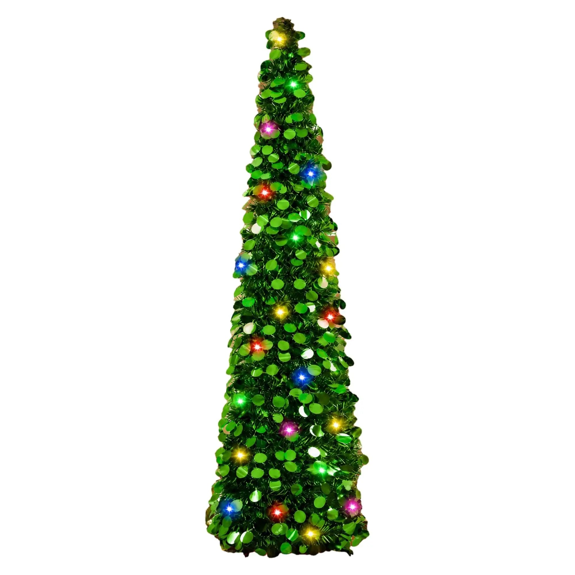 Garvee 5FT Slim Tinsel Christmas Tree — Pre-Lit LED Pencil Tree for Small Spaces