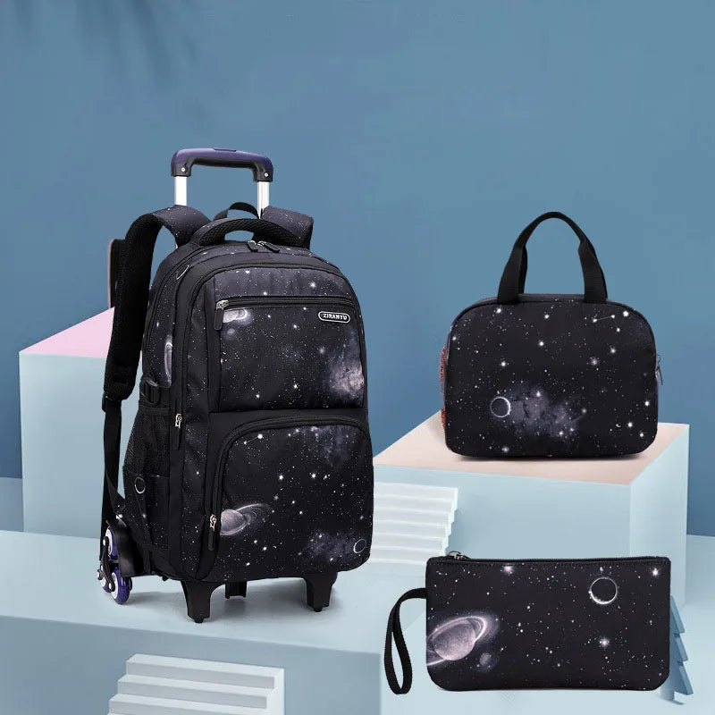 Rolling School Backpack with Lunch Box — Wheeled Trolley Bag for Students