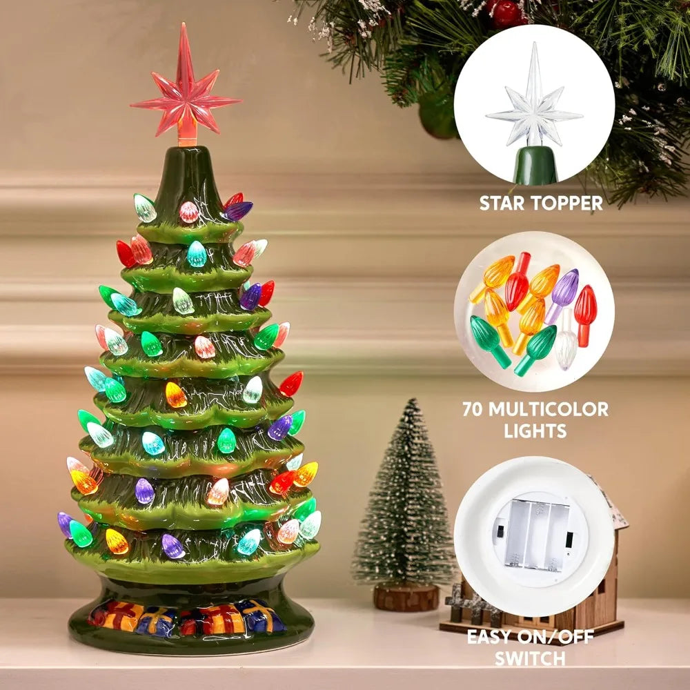 Joyfy Ceramic Tabletop Christmas Tree — Prelit with Multicolor Lights
