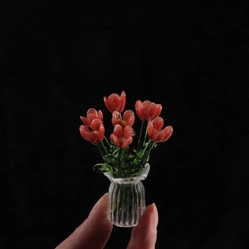 Handcrafted Glass Flower Sculpture — Lifelike Floral Bouquet Decor