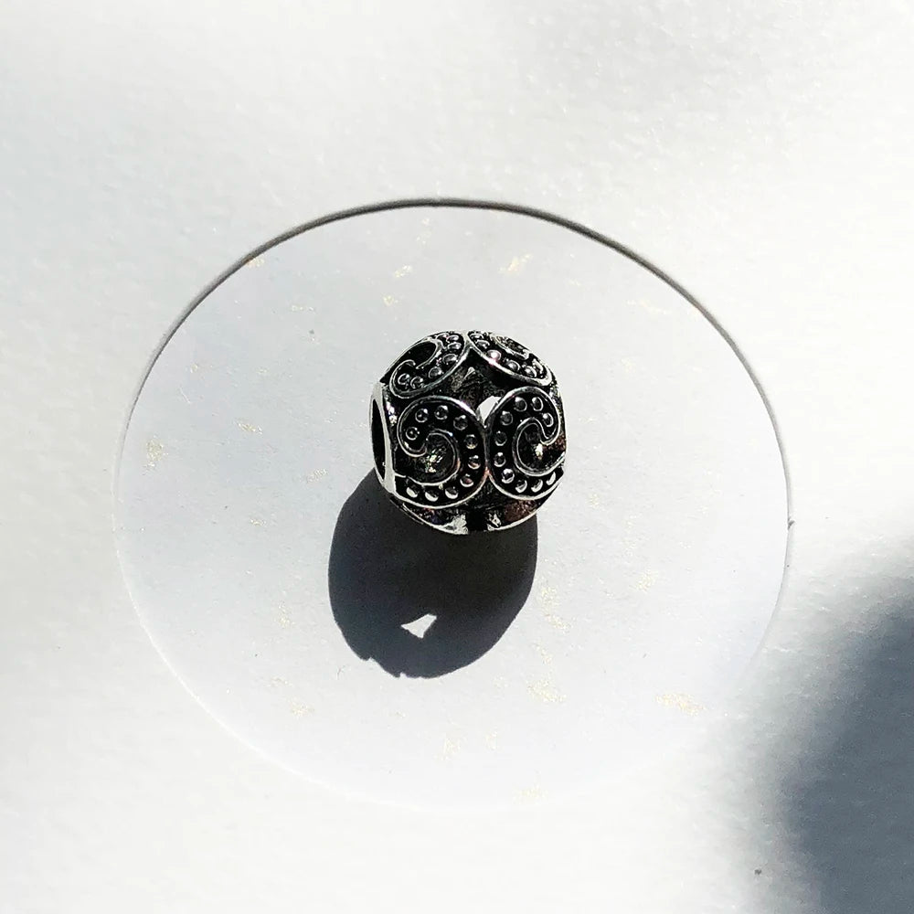 Thaddaeus Blackened Wave Bead Charm — Vintage 925 Sterling Silver Nugget