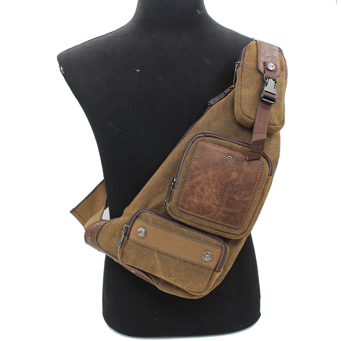 HAOSHUAI Men's Canvas Sling Bag — Vintage Cross Body Messenger Pack