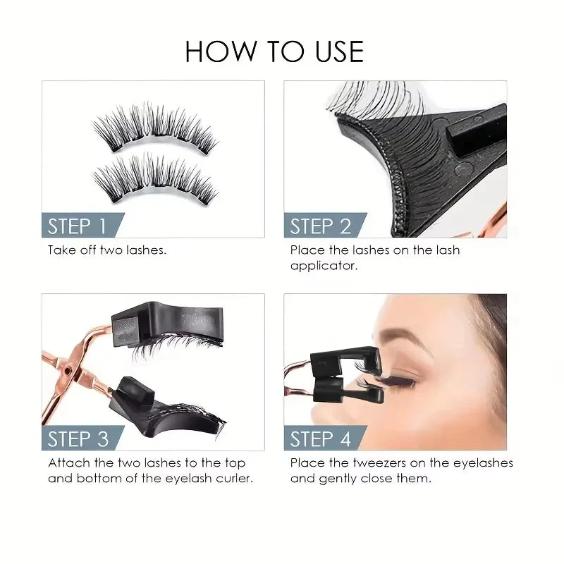 Magnetic False Eyelashes Set — Reusable 3D Lash Kit with Tweezers
