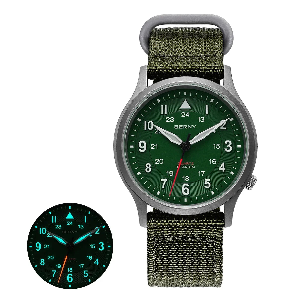 BERNY Full Titanium Field Watch — Luminous Quartz Men's Wristwatch