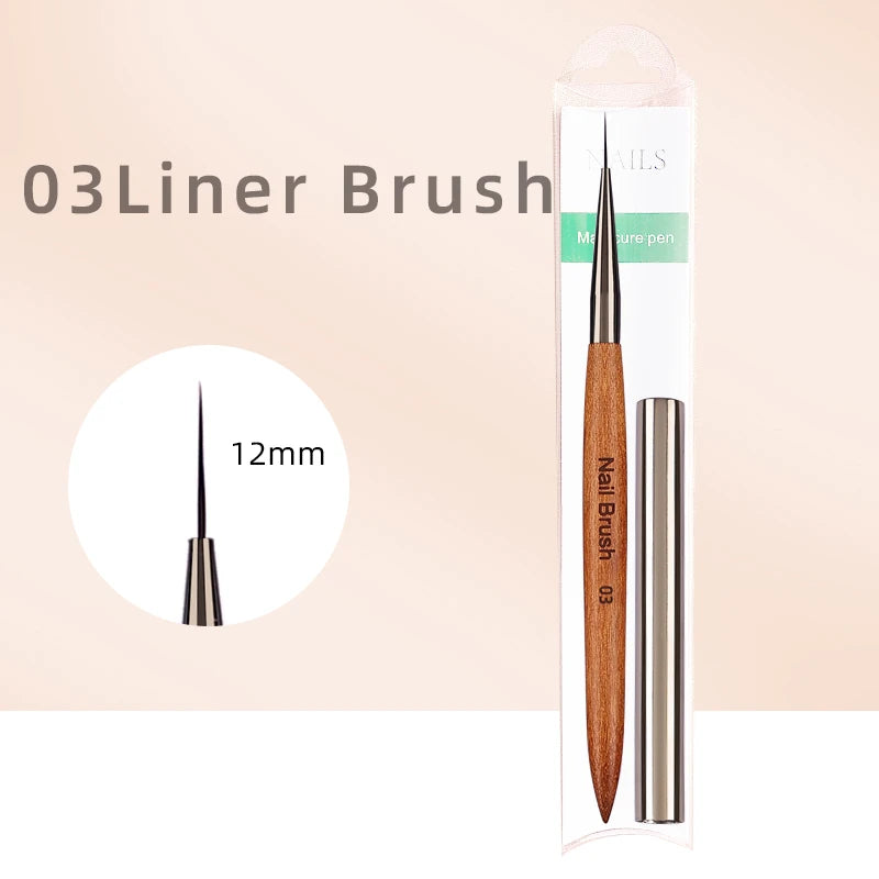 Professional Nail Art Brush Set — Sandalwood Handle Manicure Tools