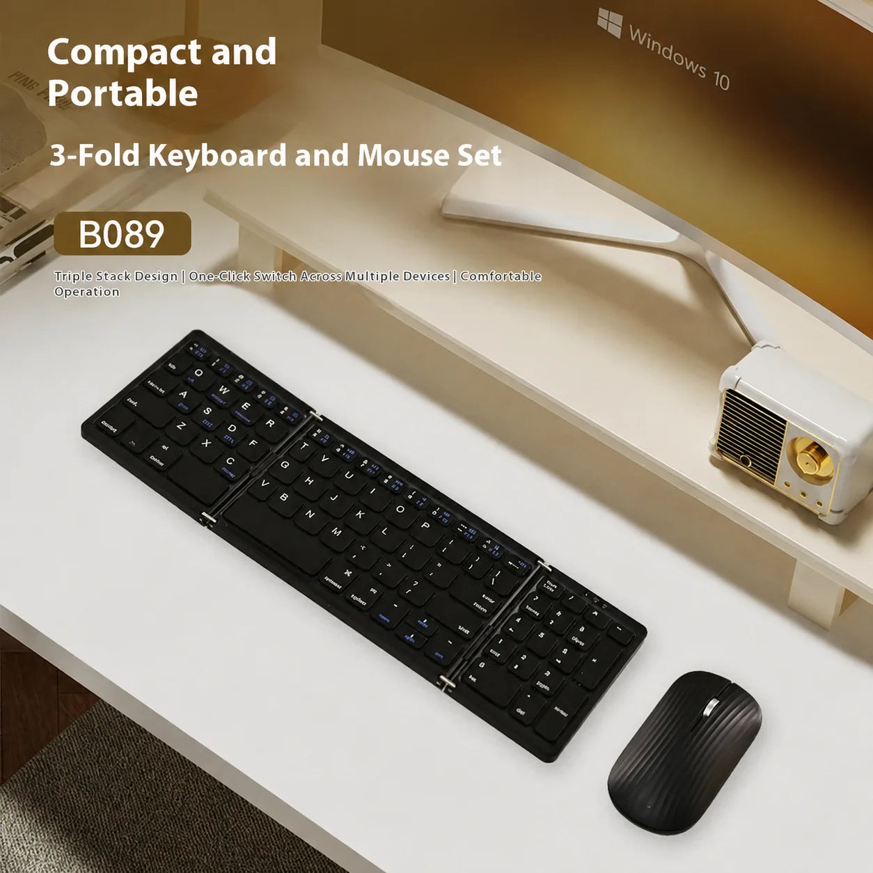 Foldable Wireless Bluetooth Keyboard — Compact Tri-Fold Design with Touchpad