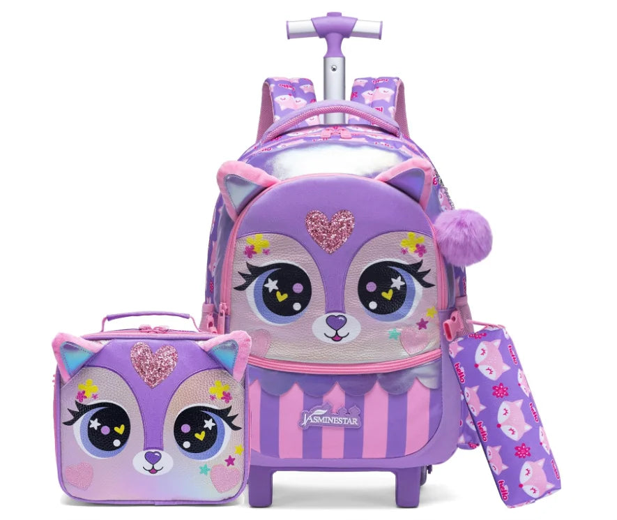 Children's 3-in-1 Travel Trolley Backpack — Wheeled School Luggage with Lunch Bag