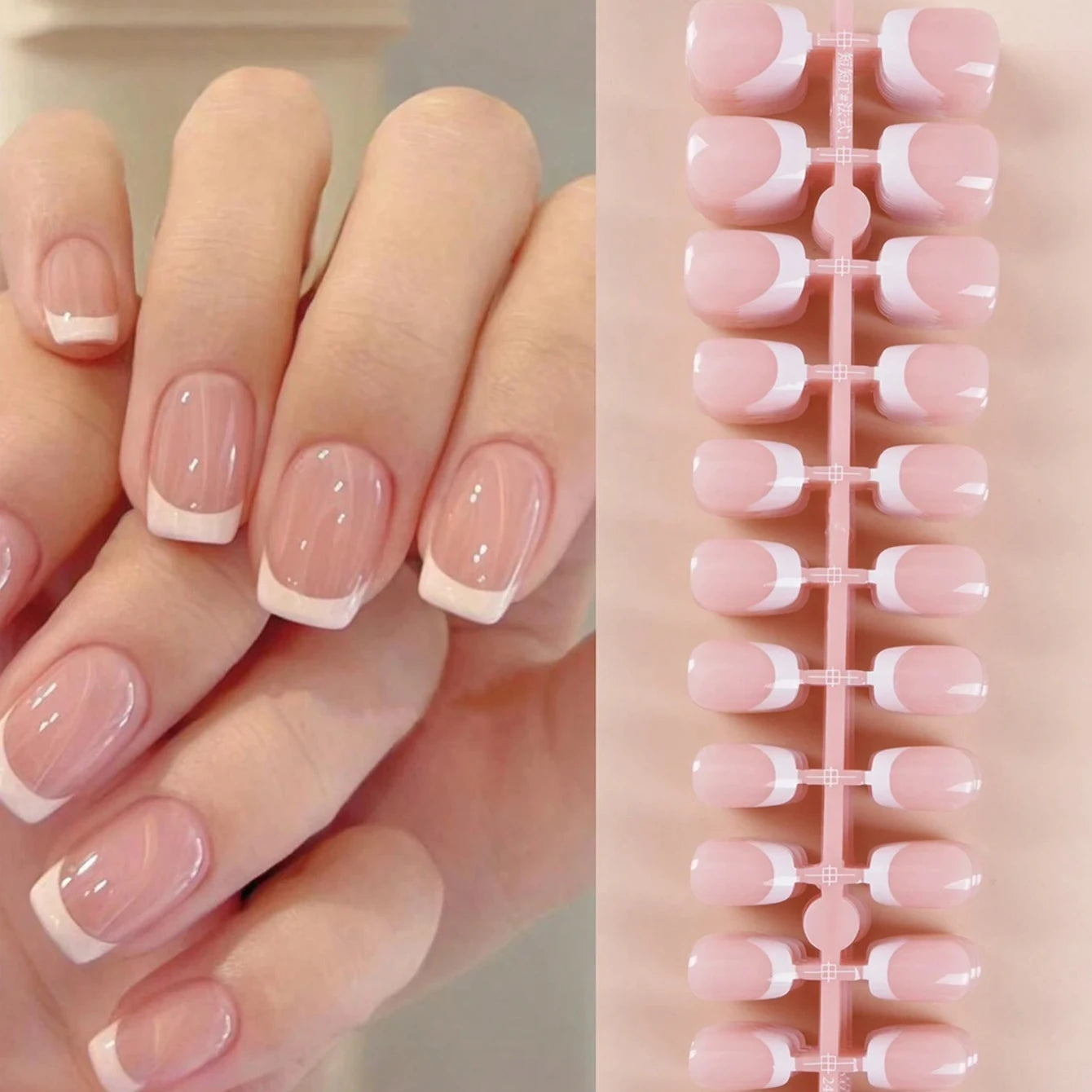 Short Square Press On Nails — 120 Piece French Style Set, White