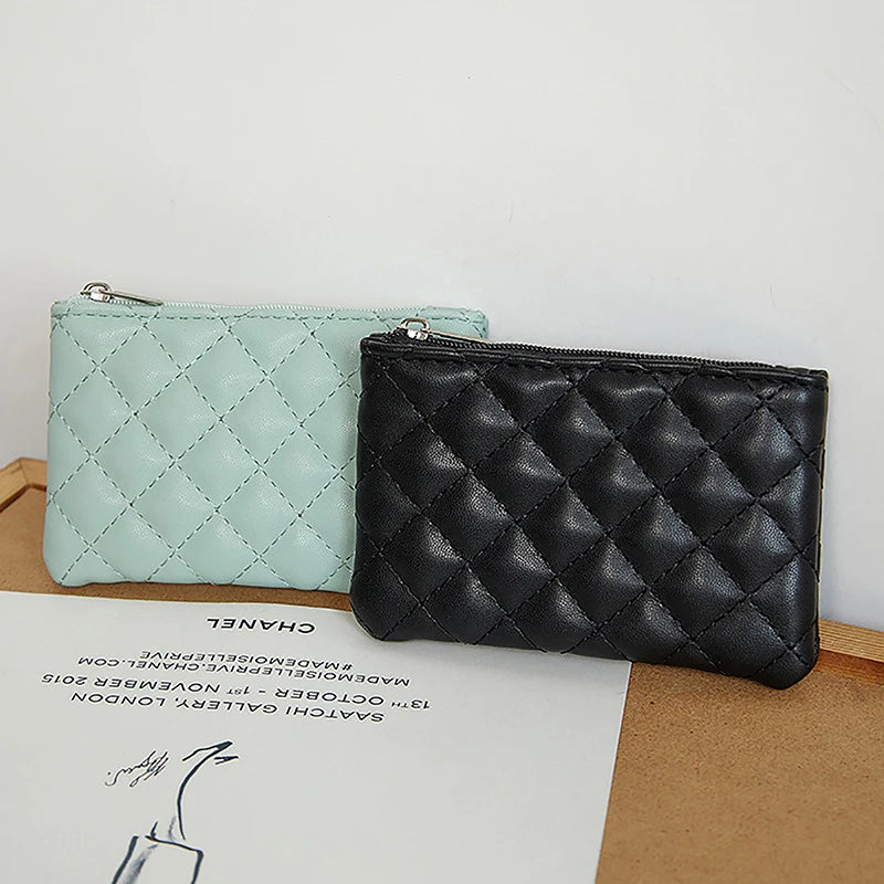 Women's Plaid Print Coin Purse — Compact PU Leather Zipper Pouch