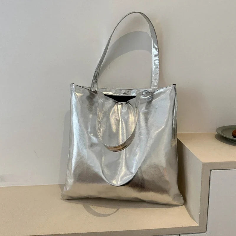 macroupta Glossy PU Leather Tote Bag — Large Capacity Fashion Shoulder Purse