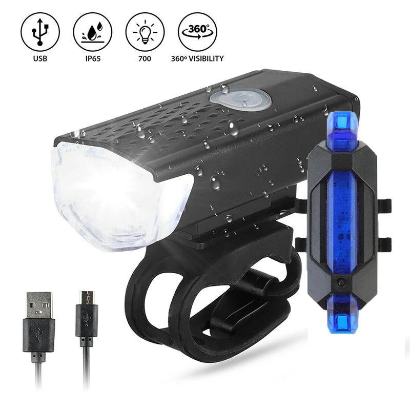 Rechargeable Bicycle Light Set — Front Headlight and Rear Taillight Kit