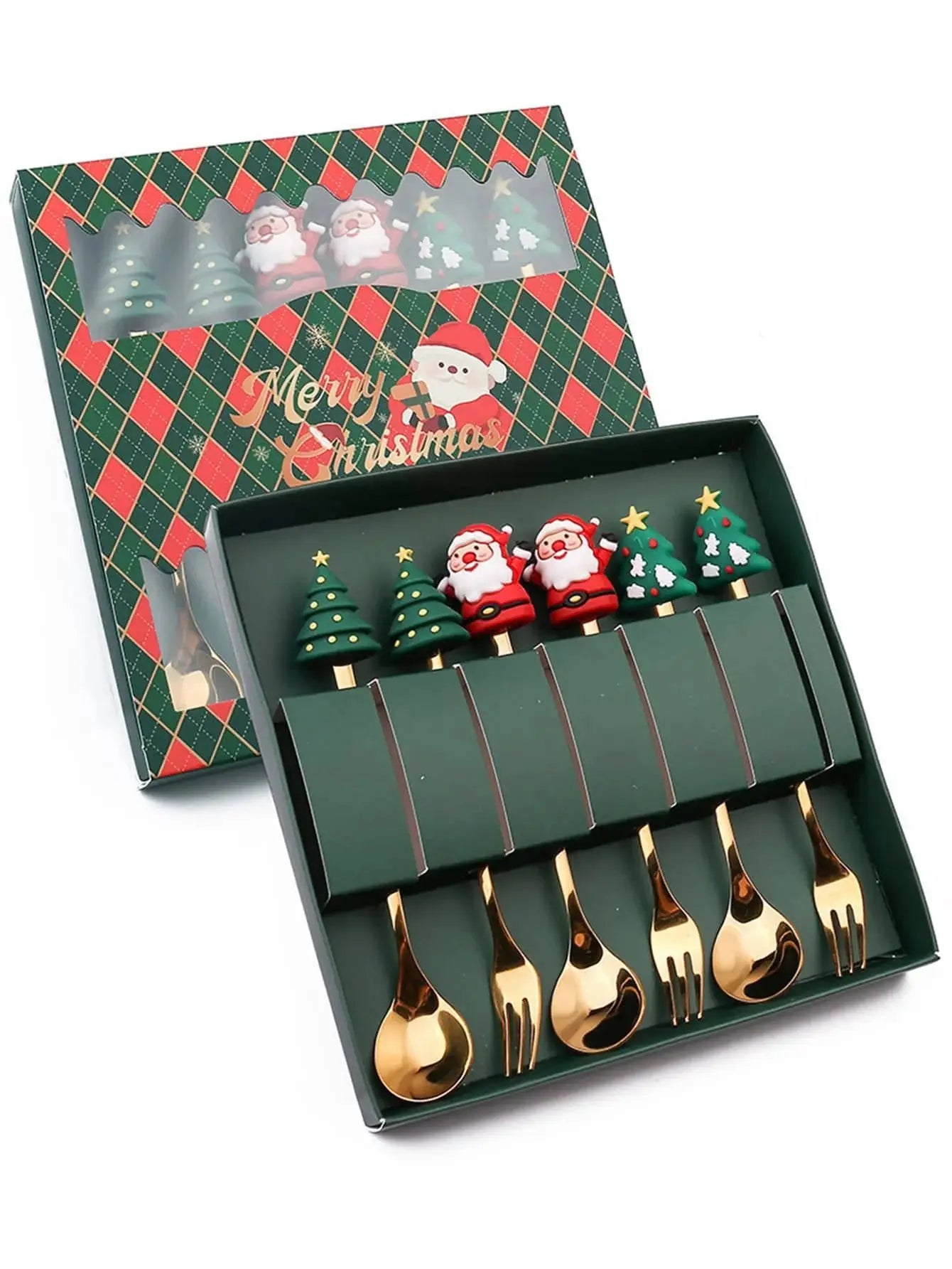 Christmas Themed Stainless Steel Cutlery Set — Decorative Santa Spoon and Fork