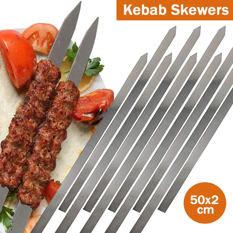 Flat Metal Barbecue Skewers — Heavy Duty Grilling Tools for Kabobs