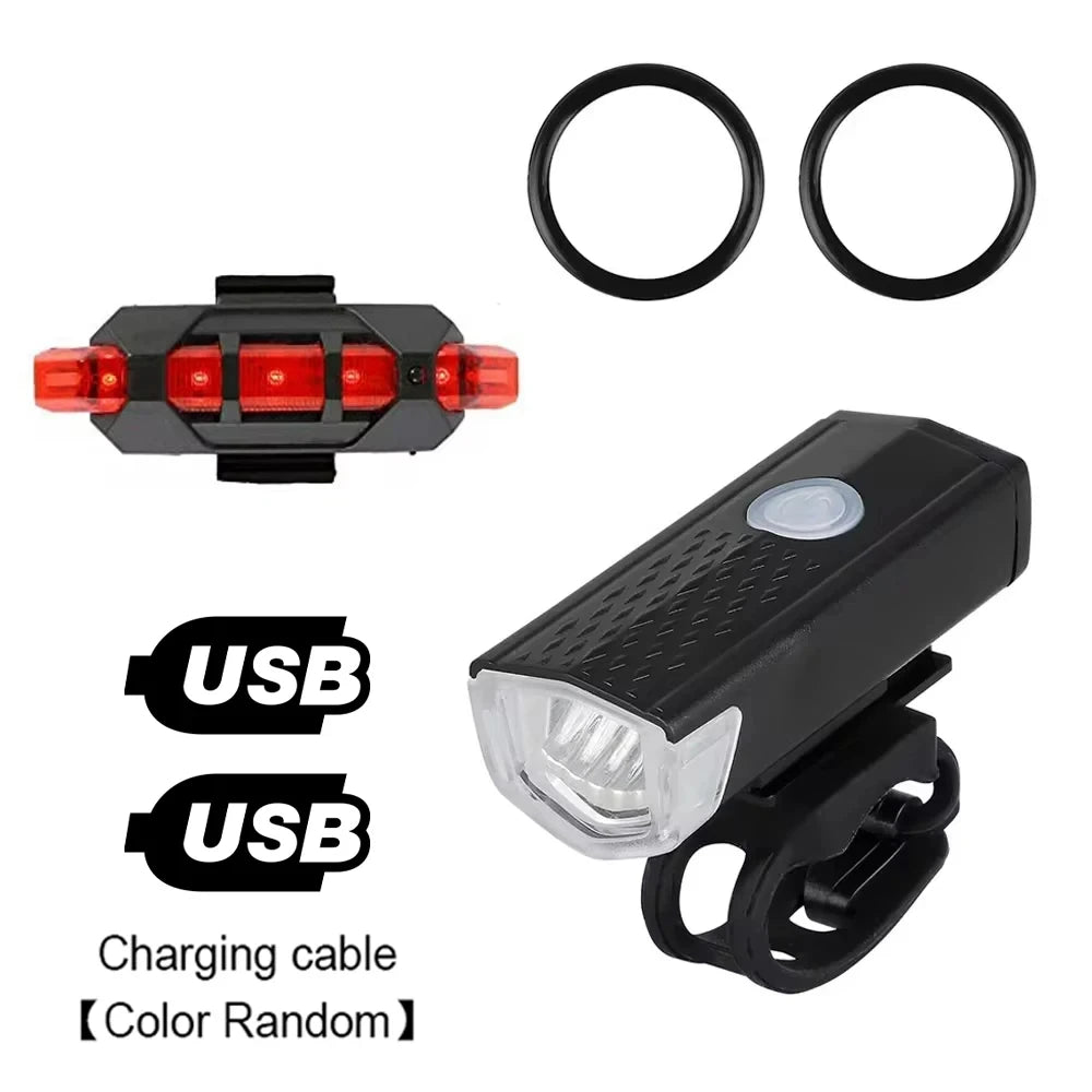 USB Rechargeable Bicycle Light Set — Front Headlight and Rear Taillight Kit