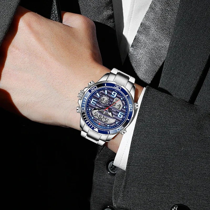 foxbox Men's Dual Display Watch — Luxury Quartz Analog-Digital Wristwatch