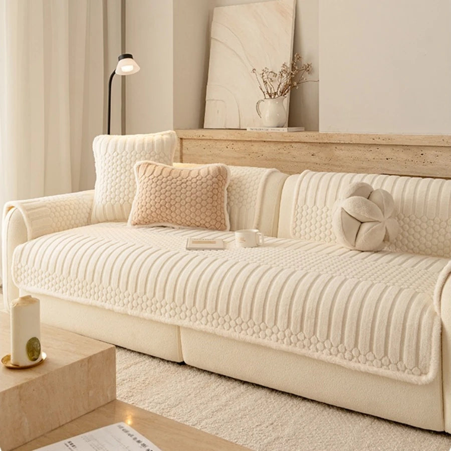 Fluffy Fleece Sofa Cover — Non-Slip Warm Throw for Living Room