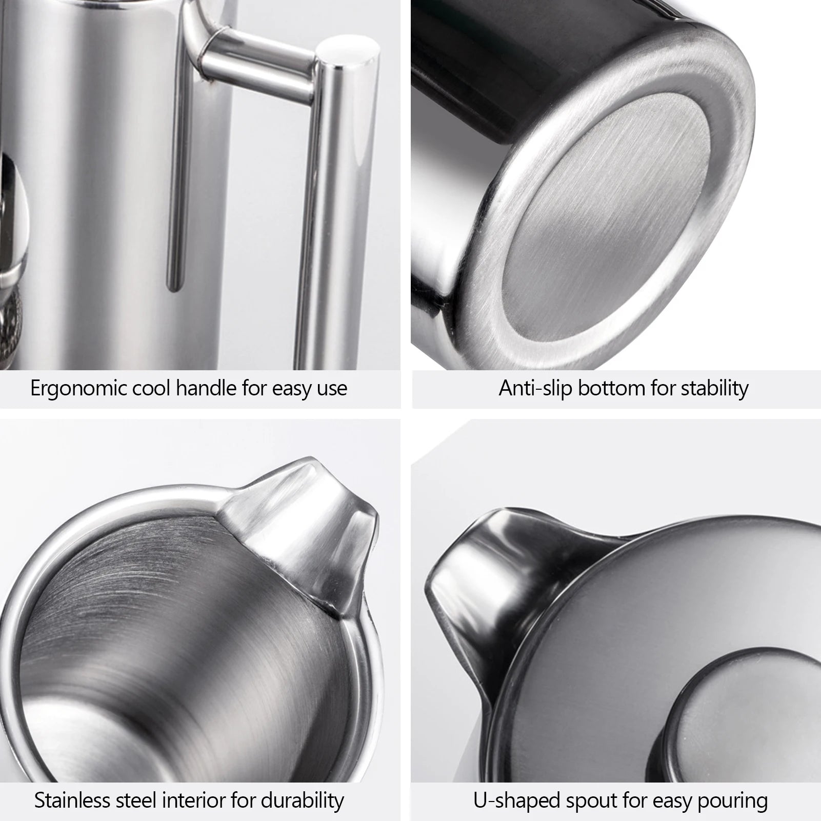 Stainless Steel French Press Coffee Maker — Insulated Double Walled Pot