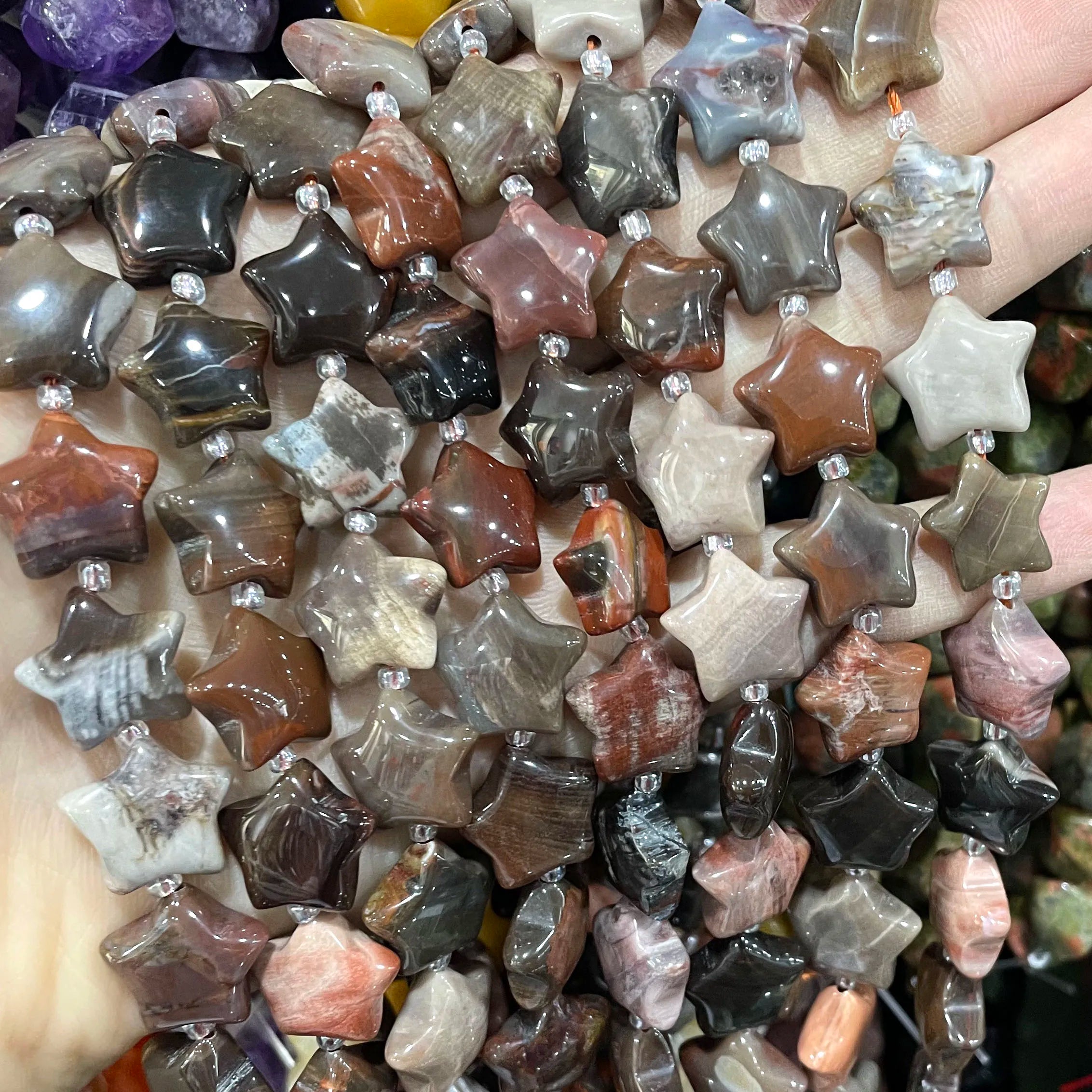 SYSRXLR Star Shaped Natural Stone Beads — 15mm Loose Quartz & Agate Spacers
