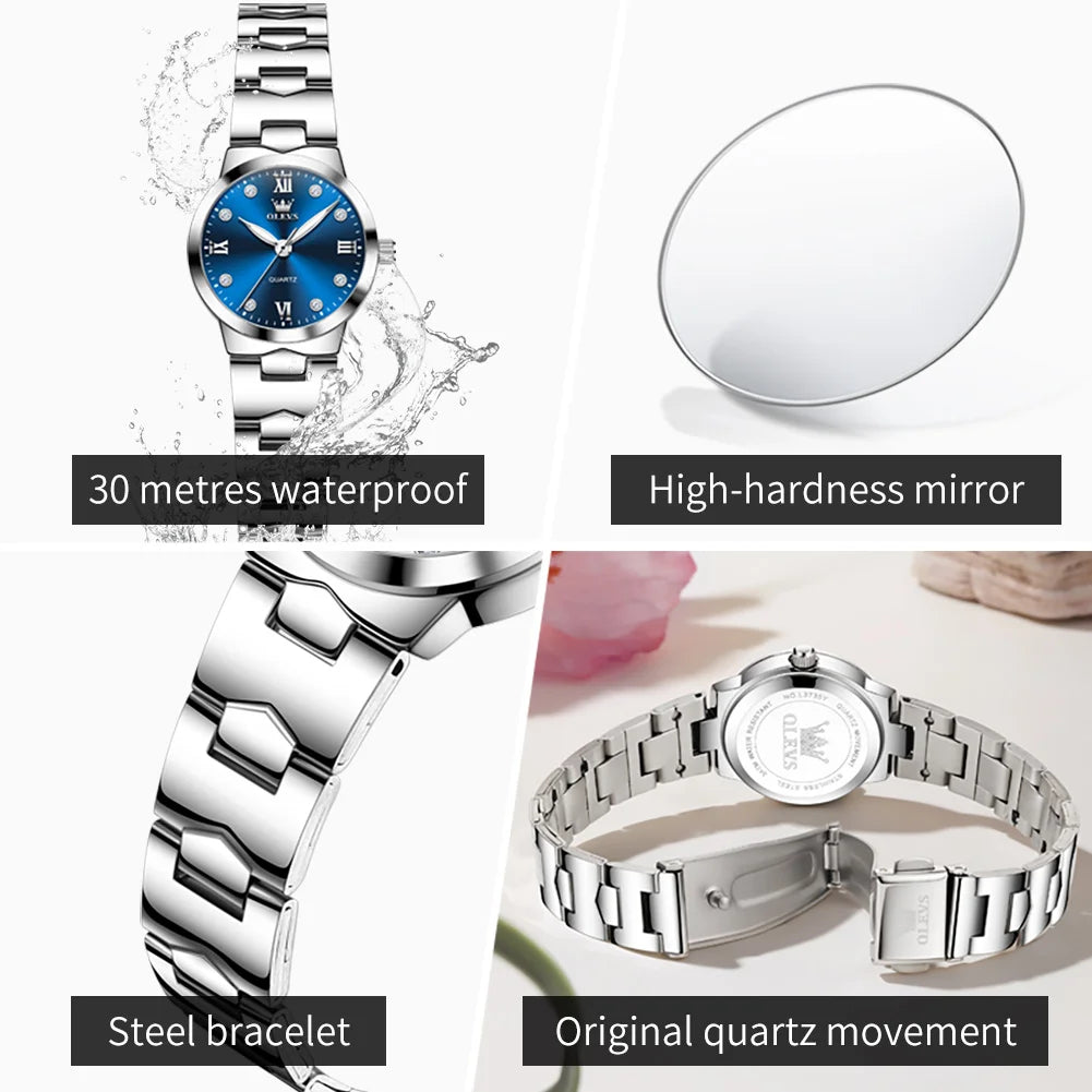 OLEVS 3735 Quartz Women's Watch — Elegant Stainless Steel Band & Gift Box