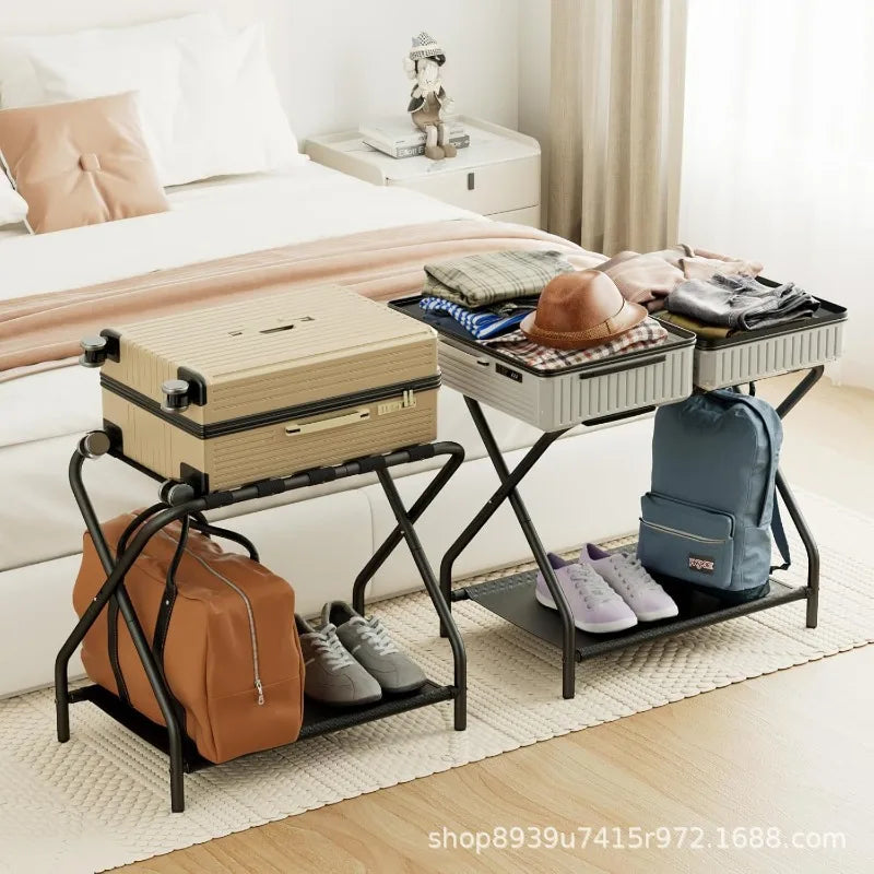 Foldable Metal Luggage Rack Set — Two-Piece Bedroom Storage Solution