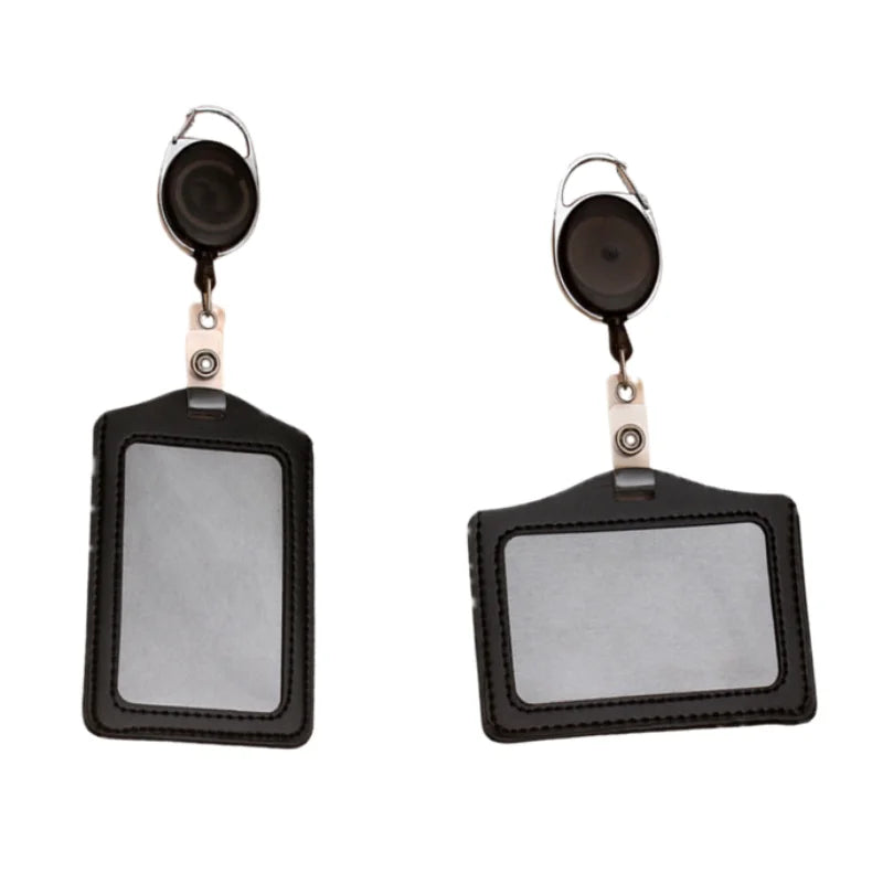 pelsone Retractable ID Badge Holder — PU Leather Work Pass Protector