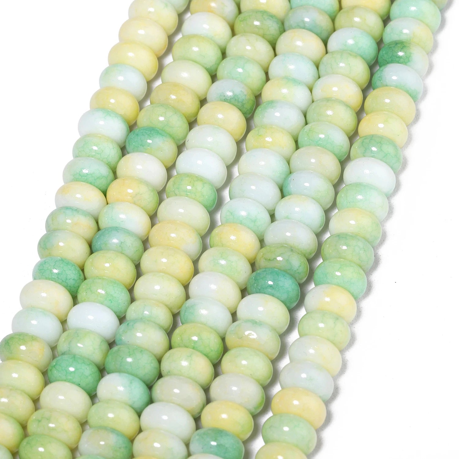 Gradient Green and Yellow Jade Beads — Abacus Shape Crystal Rondelle Spacers
