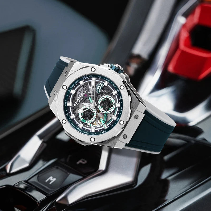 Men's Automatic Mechanical Watch — Skeleton Design with Sapphire Crystal
