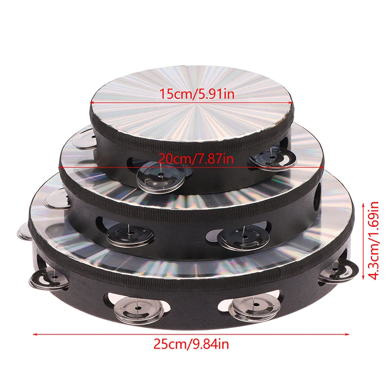 JULYHOT Wooden Radiant Tambourine — Double Row Jingle Hand Drum