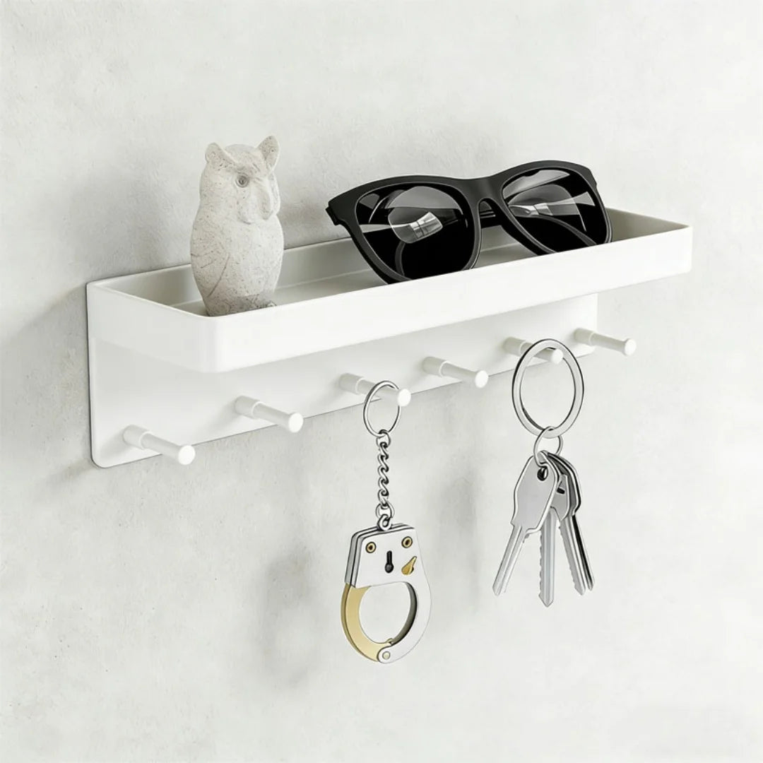 Wall Mounted Key Holder — Self-Adhesive Entryway Organizer with Hooks