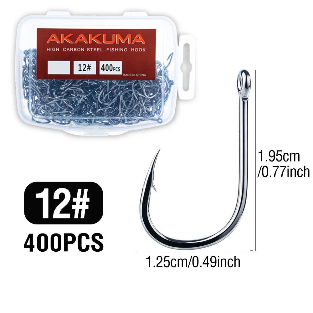 akakuma High Carbon Steel Fishing Hooks — Ultra Sharp Barbed Set, 400 Pieces