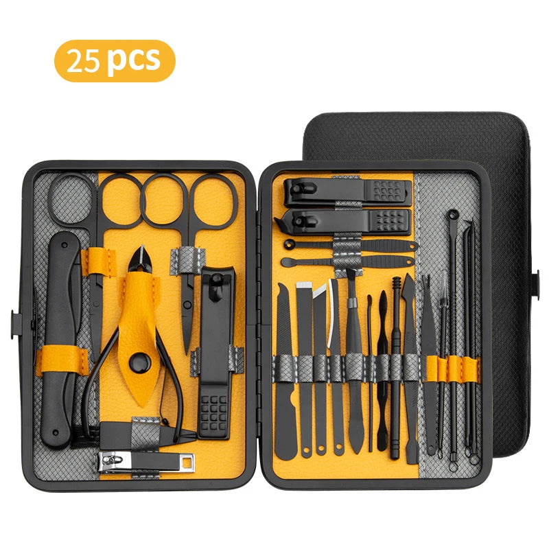 Professional Stainless Steel Manicure Set — Complete Nail Care Kit with Travel Case