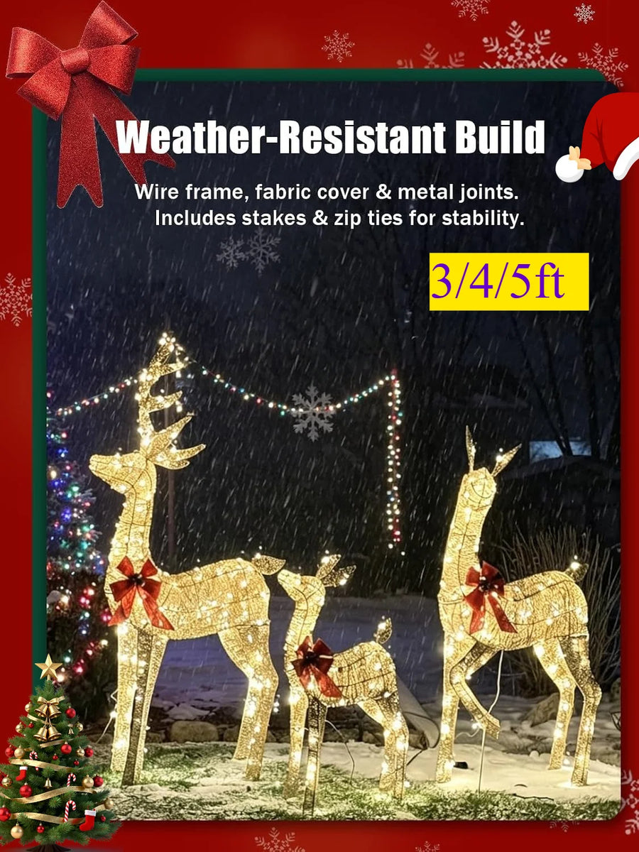 Lighted Reindeer Family Decor — Glittering LED Holiday Lawn Ornament