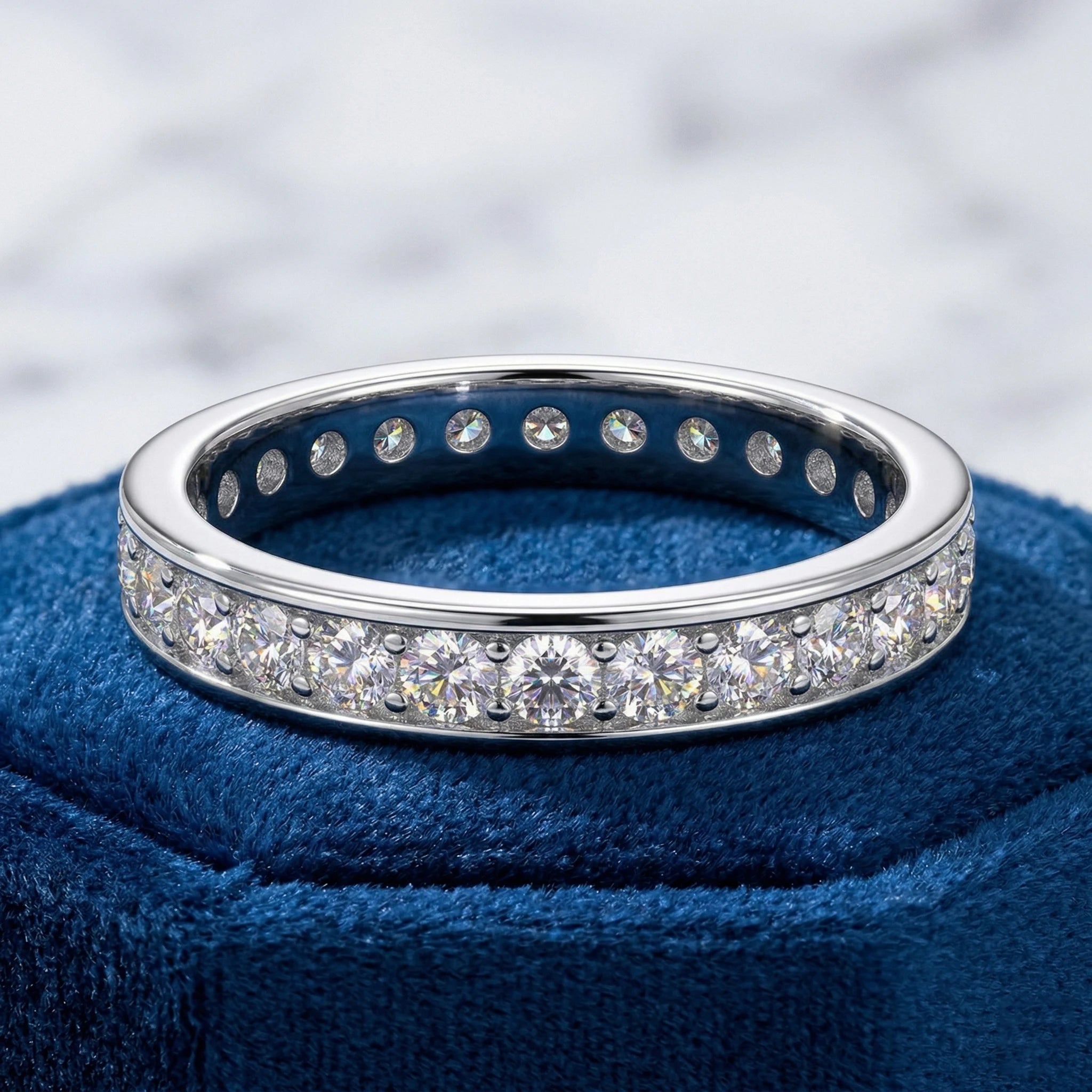 Moissanite Eternity Ring — 925 Sterling Silver Stackable Band
