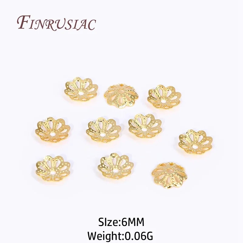 FINRUSIAC Gold Plated Brass Bead Caps — Round Jewelry Findings for DIY Necklaces