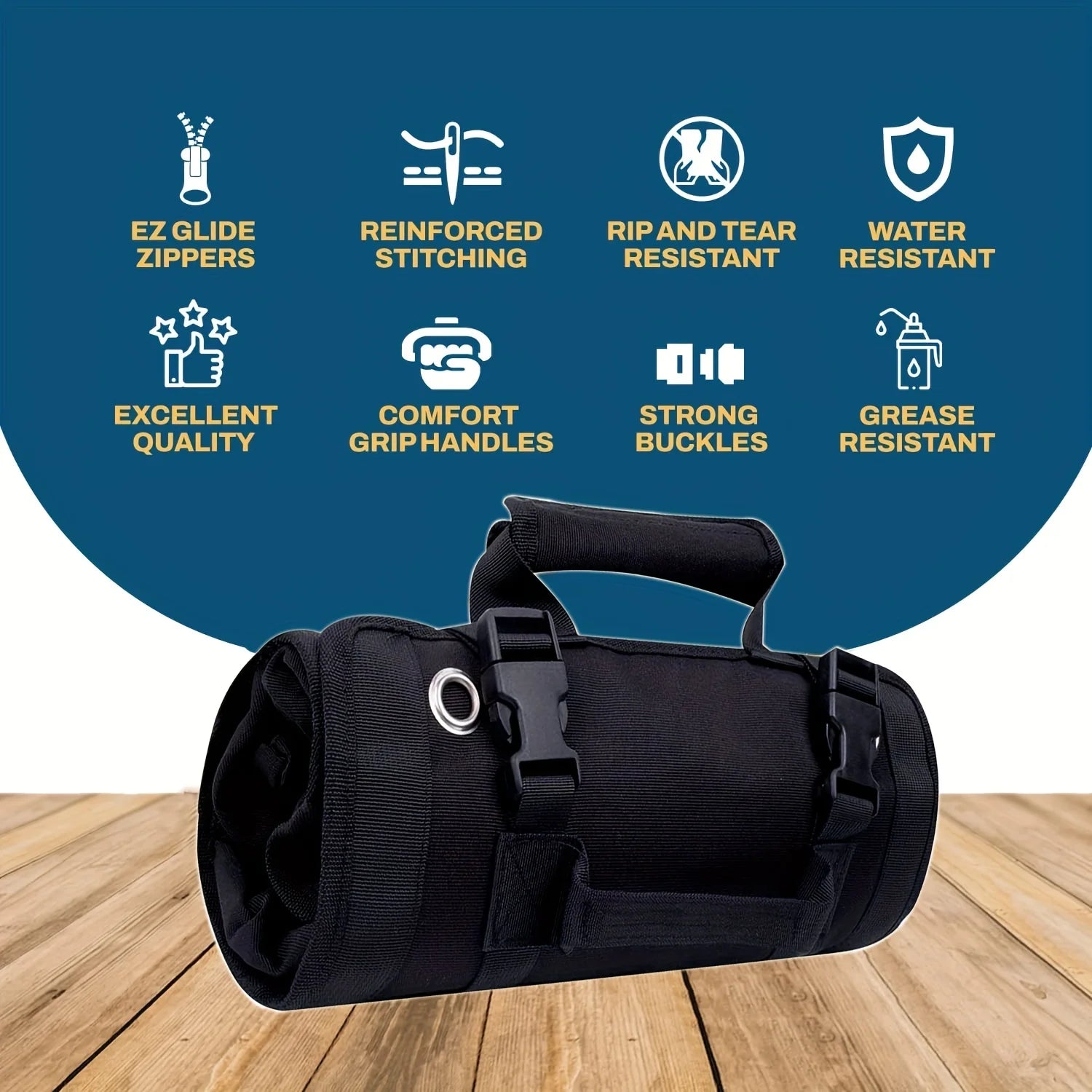 Heavy Duty Tool Bag Organizer — Roll Up Handbag with Detachable Pouches