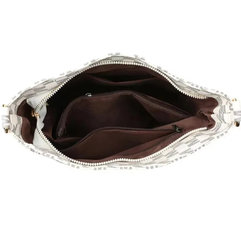 Elegant Women's Crossbody Bag — Multi-Pocket Shoulder Bag with M Badge