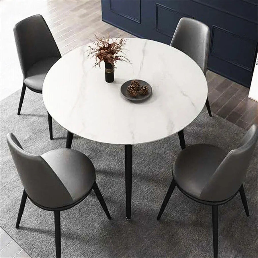 Modern Round Marble Dining Table — Minimalist Kitchen Island with Metal Legs