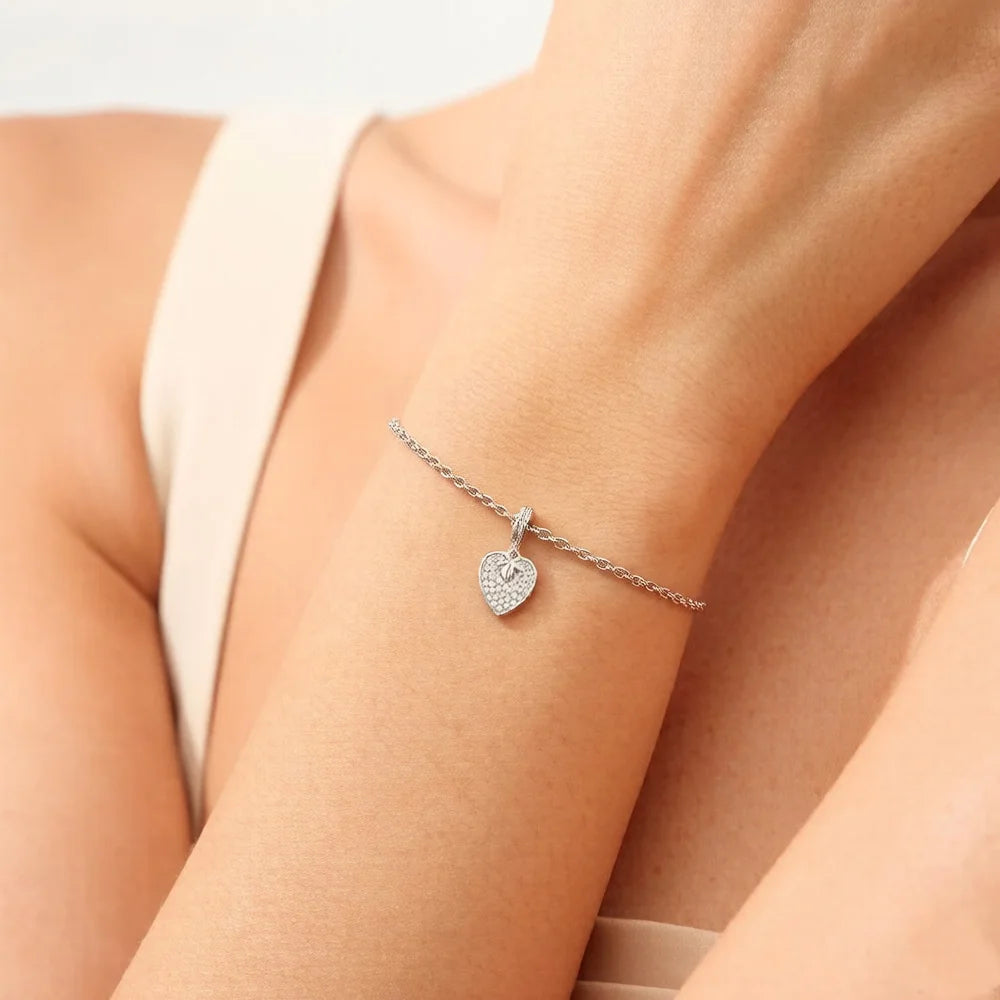 Thaddaeus White Zircon Heart Dangle Charm — Sterling Silver Romantic Pendant