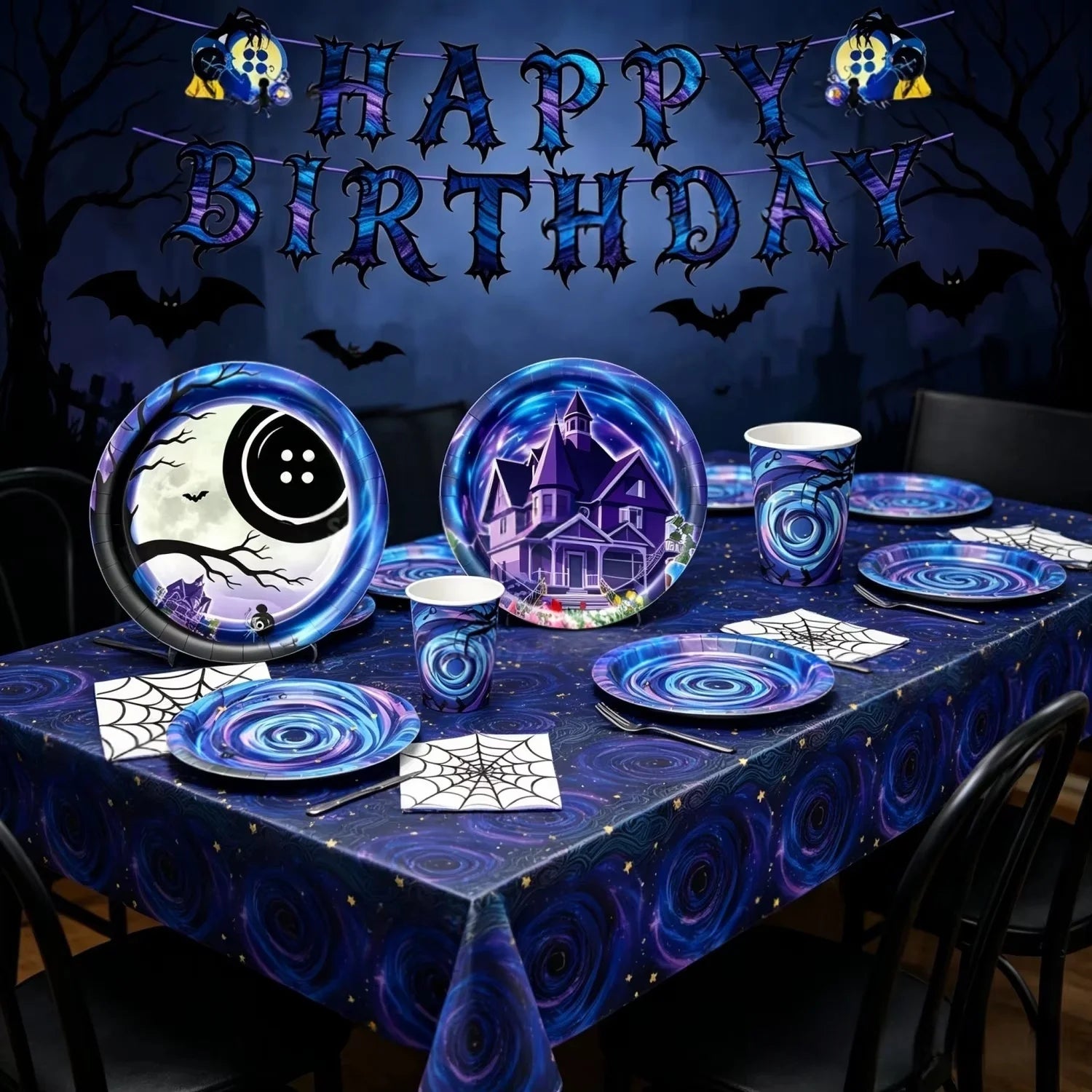 Potdemiel Spooky Ghost House Party Supplies — Starry Night Theme Tableware Set