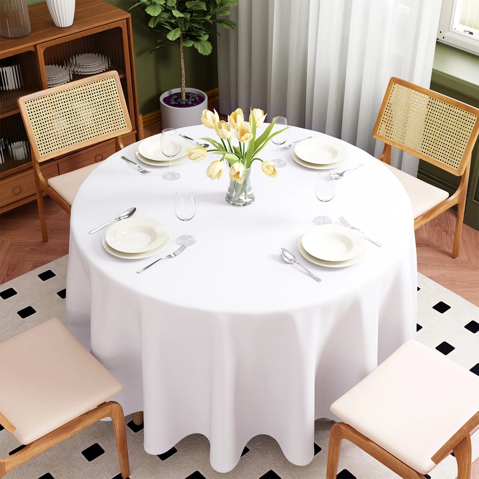 Hptmus Round Tablecloth — Elegant Solid Color Cover for Weddings & Parties