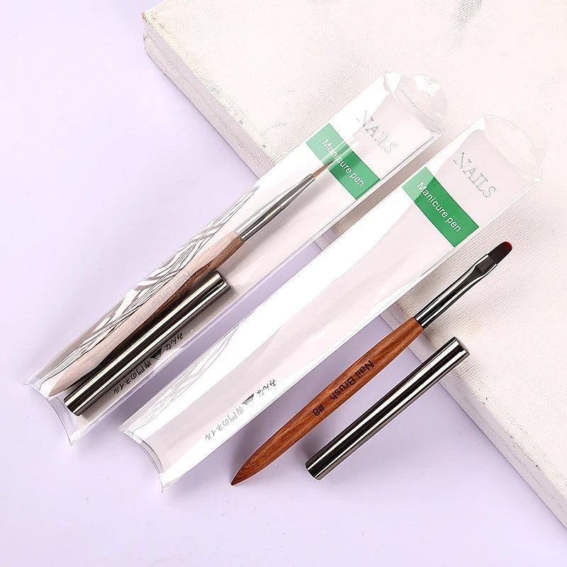 Professional Nail Art Brush Set — Sandalwood Handle Manicure Tools