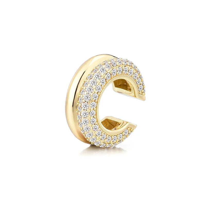 LOVBEAFAS Double Layer C-Shape Ear Cuff — Geometric Zircon Clip-On Earrings