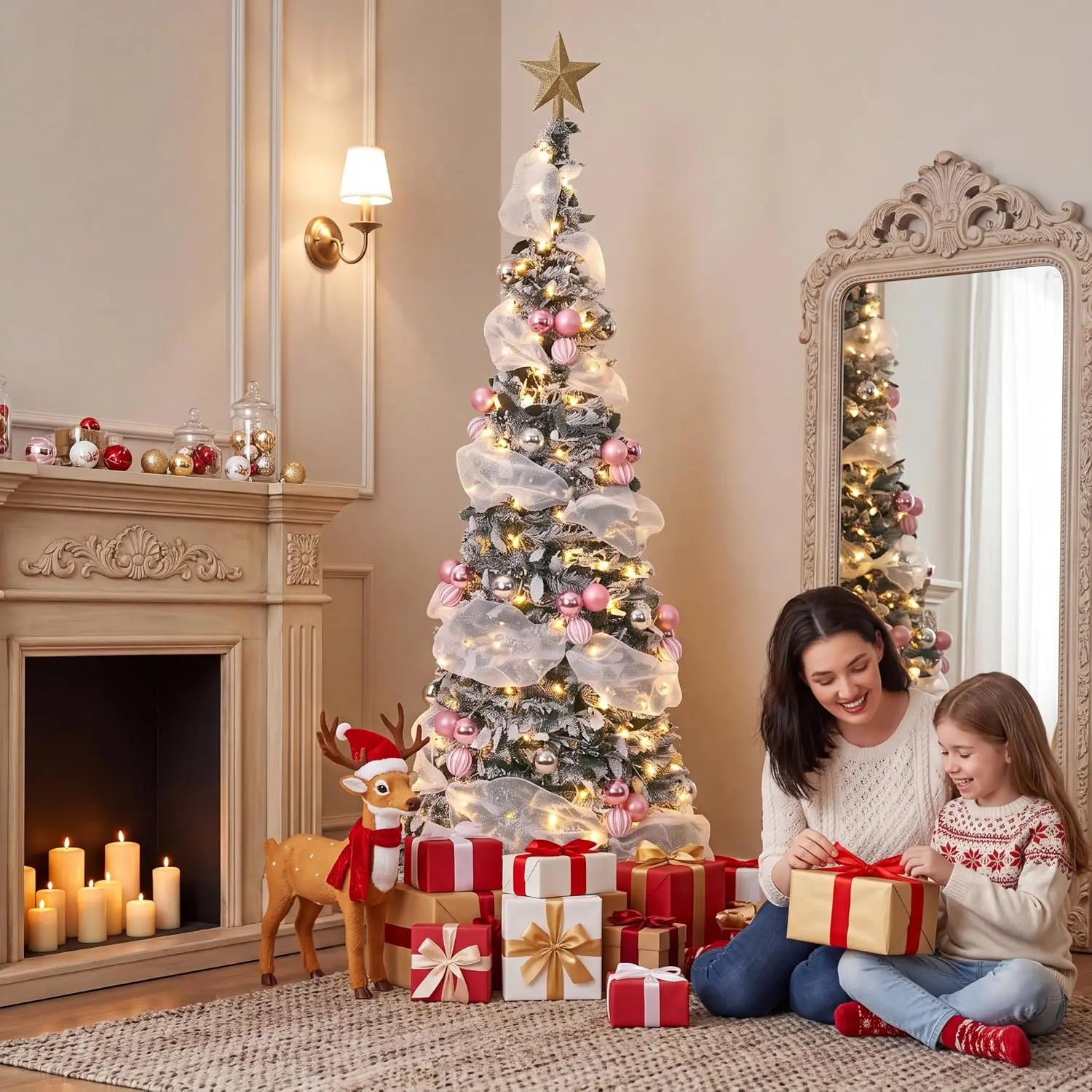 Garvee 6ft Pop-up Christmas Tree — Pre-Lit Flocked Design with LED Lights