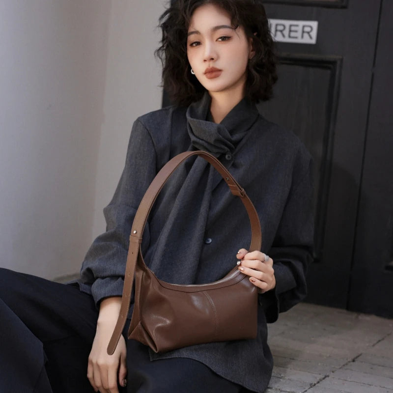 miflame Women's Genuine Leather Hobo Bag — Elegant Minimalist Shoulder Handbag