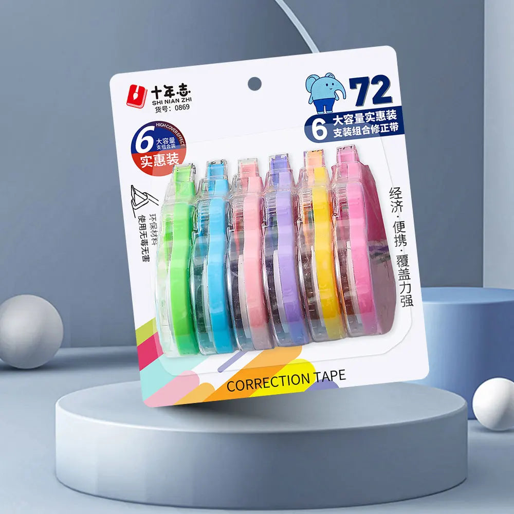 Correction Tape Set — Large Capacity Stationery for Students, 6 Pack