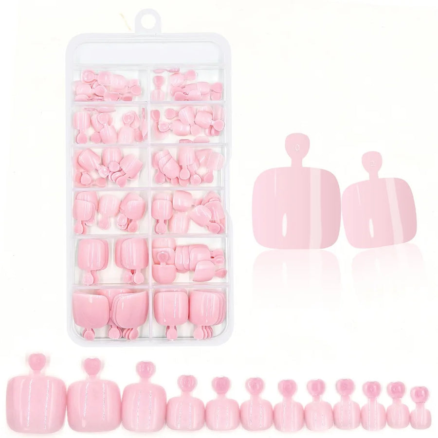 Glossy Press On Toenails — Short French Square Manicure Set