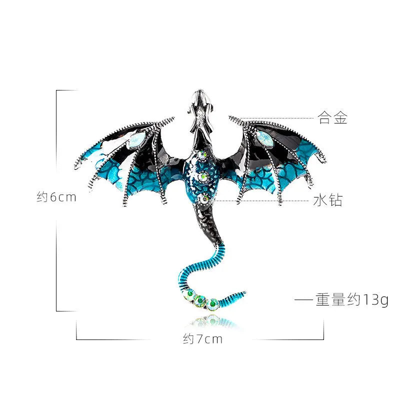 Cartoon Dragon Enamel Pin — Crystal Inset Metal Brooch Jewelry