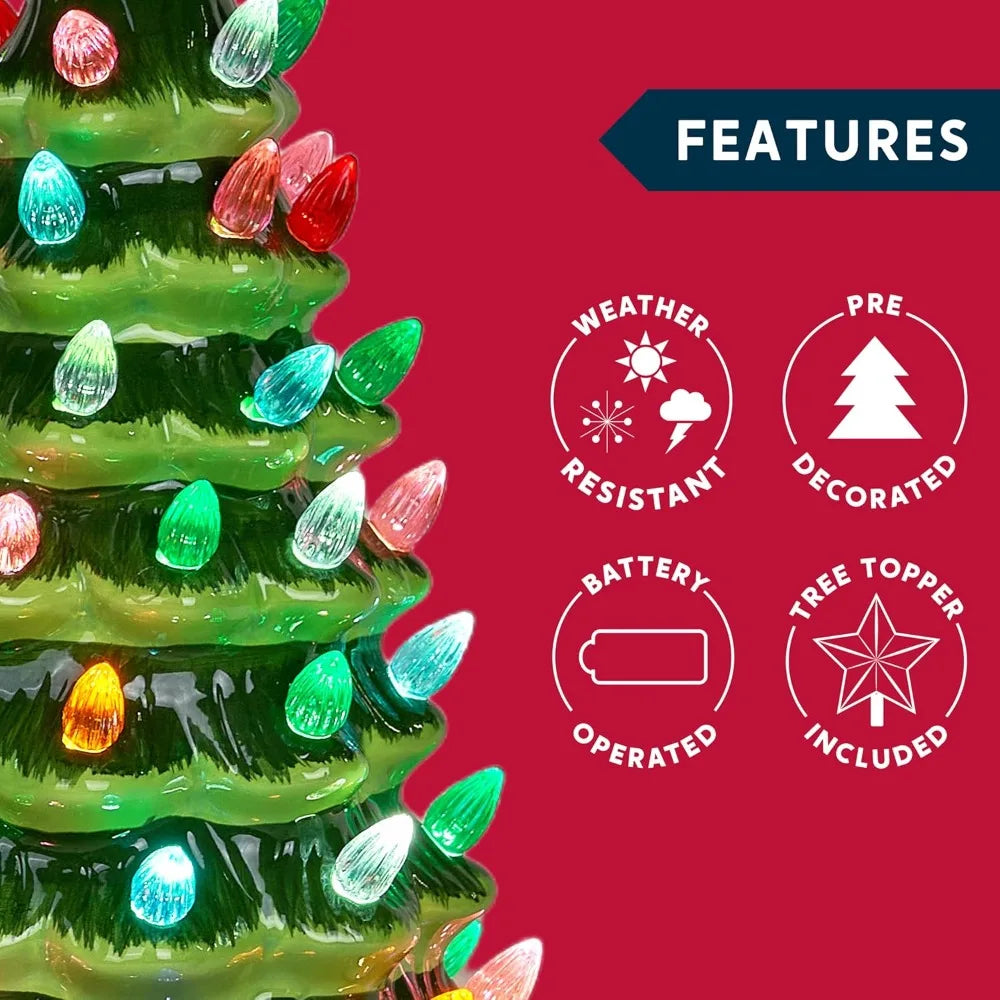 Joyfy Ceramic Tabletop Christmas Tree — Prelit with Multicolor Lights